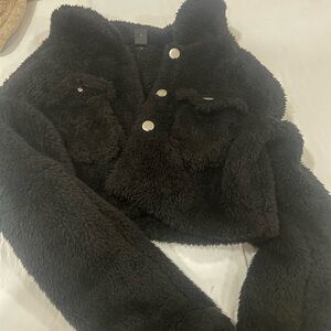 SHEIN Black Fuzzy Kids Puffer Jacket